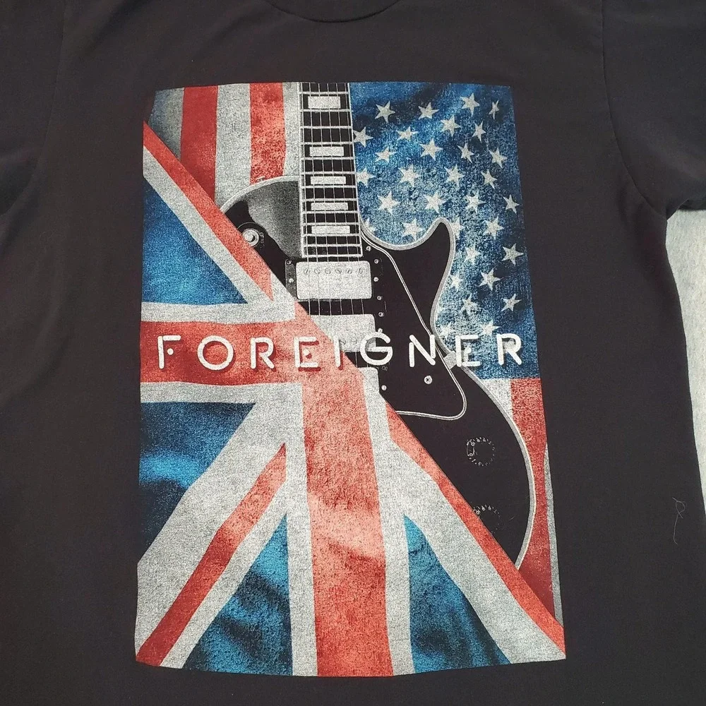 Foreigner Shirt Mens Medium Black 2019 U.S. Tour Guitar Flag Graphic Tee - Picture 4 of 10